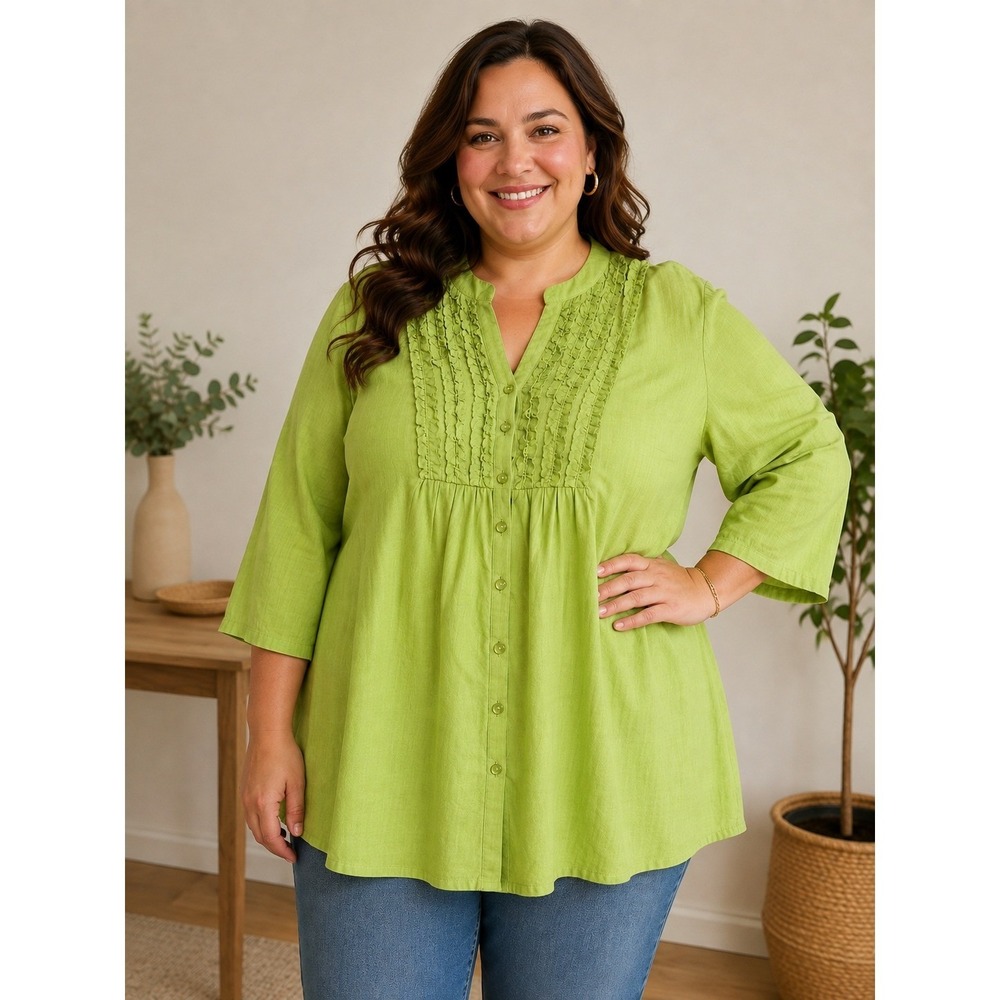 NWT Marisa Christina Jersey Knit Top Women 1X Green Linen Blend Casual Plus Size